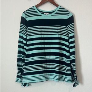 CROWN & IVY Blue Striped Long Sleeve Ruffle Wrist Top